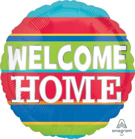 45cm Round Foil WELCOME HOME Colourful Stripes #34545 - Each (Pkgd.)