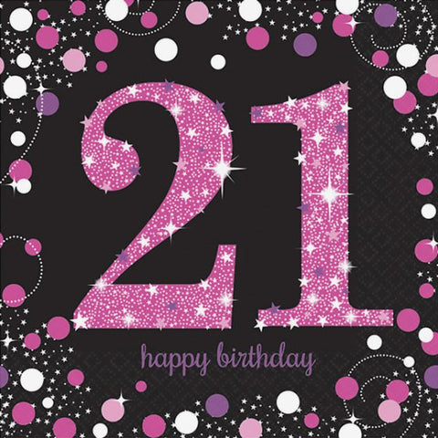 LUNCH Napkins PINK Celebration 21   33cm #9900587.56   16 pack