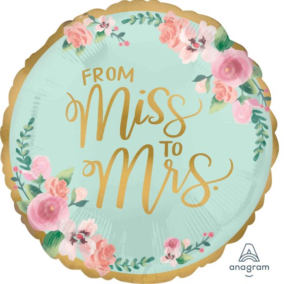 45cm Round Foil Mint To Be MISS to MRS #38692 - Each (Pkgd.)