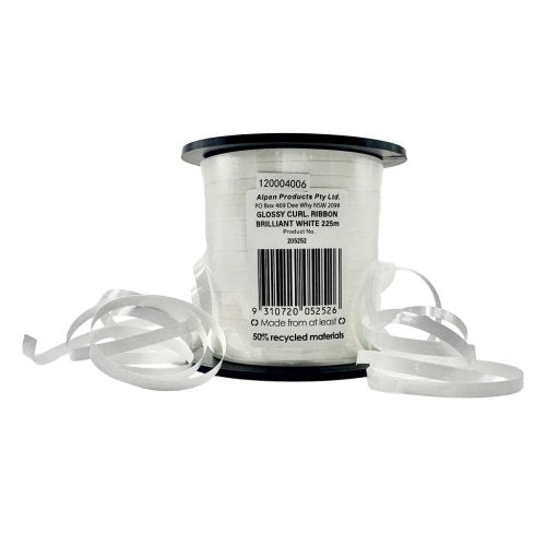 Alpen Curling Ribbon 225m x 5mm GLOSSY WHITE - each #205252