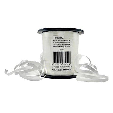 Alpen Curling Ribbon 225m x 5mm GLOSSY WHITE - each #205252
