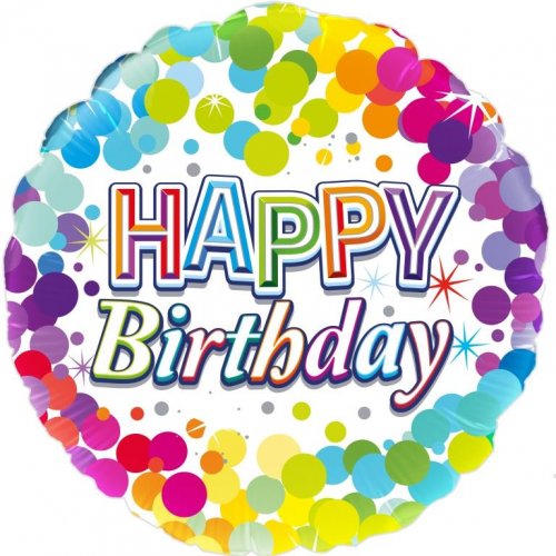 45cm Round Foil Colourful Confetti HAPPY Birthday #210400 - Each (Pkgd.)