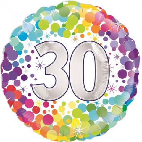 45cm Round Foil Colourful Confetti 30 Birthday #210404- Each (Pkgd.)