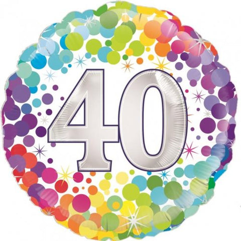 45cm Round Foil Colourful Confetti 40 Birthday #210405- Each (Pkgd.)