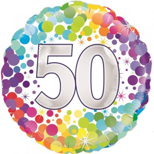 45cm Round Foil Colourful Confetti 50 Birthday #210406- Each (Pkgd.)