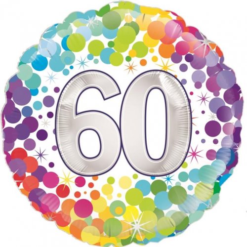 45cm Round Foil Colourful Confetti 60 Birthday #210407- Each (Pkgd.)