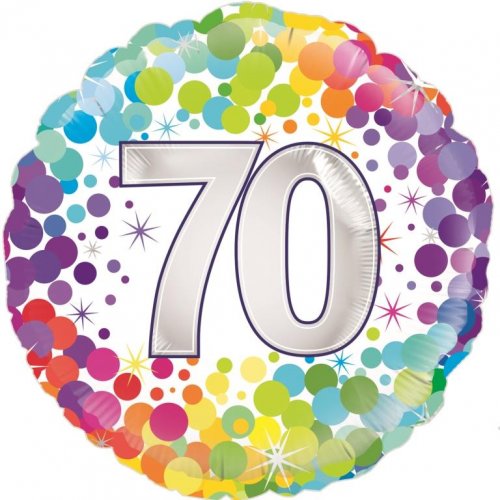 45cm Round Foil Colourful Confetti 70 Birthday #210408- Each (Pkgd.)