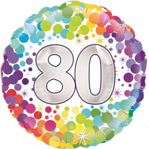 45cm Round Foil Colourful Confetti 80 Birthday #210409- Each (Pkgd.)