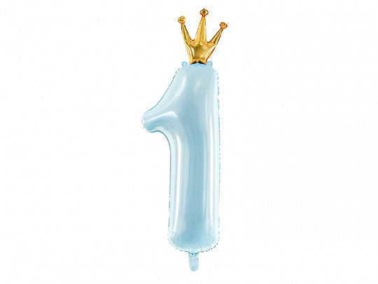 Foil Balloon Party Deco Sky Blue CROWN Number ONE 37cm x 100cm #FS2687011