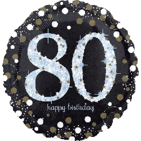 45cm Round Foil 80th Holographic Sparkling Birthday #33742 - Each (Pkgd.)