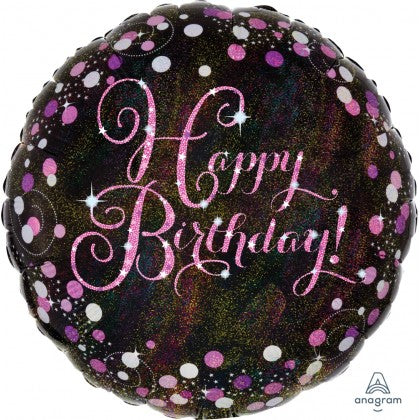 45cm Round Foil Holographic Sparkling BIRTHDAY Pink Anagram #33782 - Each (Pkgd.)