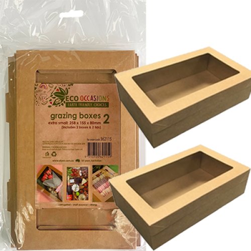 GRAZING Box Kraft SMALL 258 x 155 x 80mm (box & lid) 2 per pack #362115