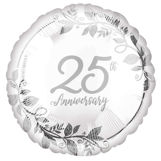 45cm Round Foil Happy 25th ANNIVERSARY #42957 - Each (Pkgd.)