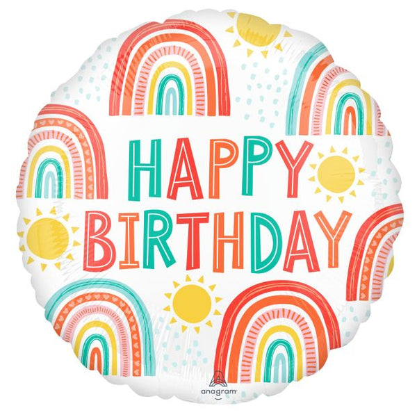 45cm Round Foil Retro Rainbow Birthday #42913 - Each (Pkgd.)