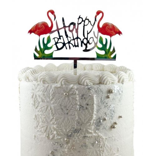 Cake Topper Acrylic FLAMINGO Happy Birthday #443044