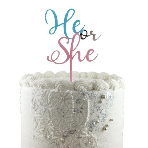 Cake Topper Acrylic HE or SHE Pink & Blue #443047