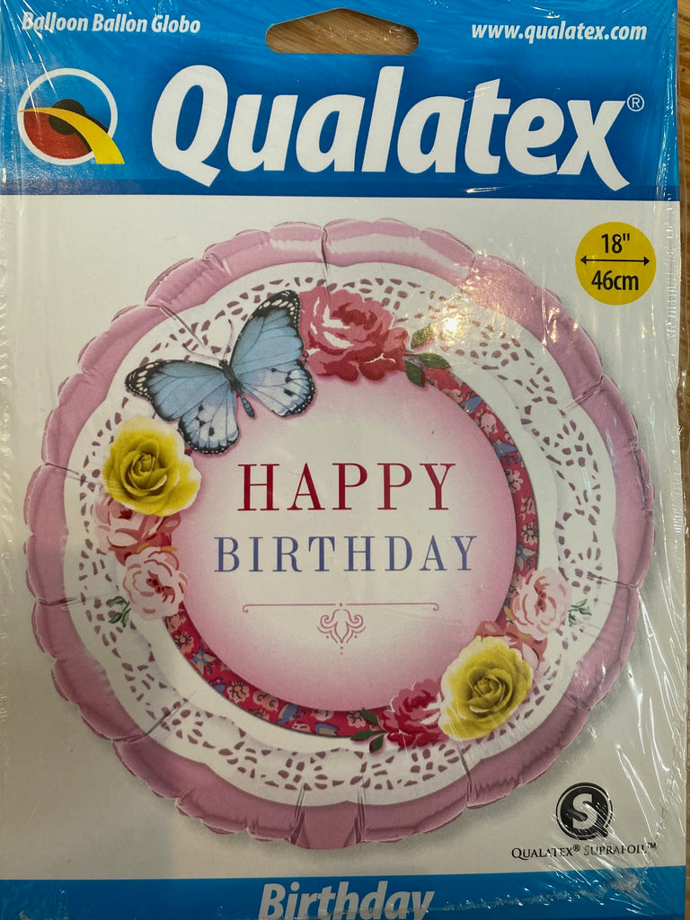 45cm Round Foil BIRTHDAY Butterflies and Roses #45368 - Each (Pkgd.)
