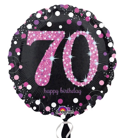 45cm Round Foil Holographic 70th Sparkling BIRTHDAY Pink Anagram #33789 - Each (Pkgd.)
