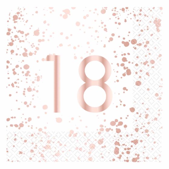 ROSE GOLD 18th Birthday LUNCH Napkins 16.5cm x 16.5cm #13899 16 pack