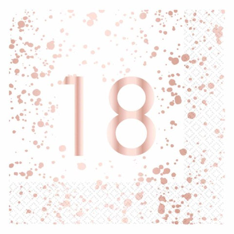 ROSE GOLD 18th Birthday LUNCH Napkins 16.5cm x 16.5cm #13899 16 pack