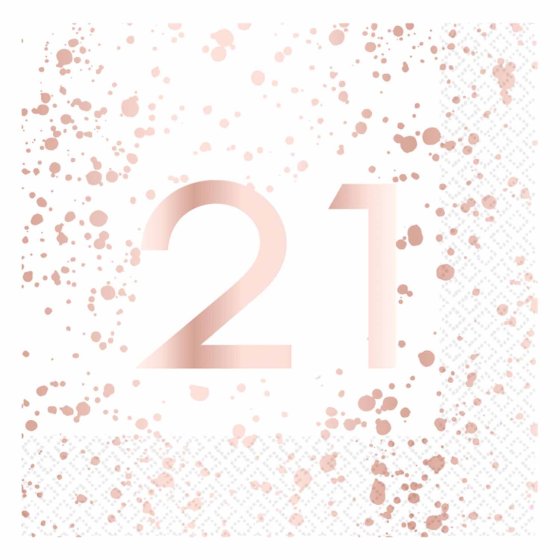 ROSE GOLD 21st Birthday LUNCH Napkins 16.5cm x 16.5cm #13900 16 pack