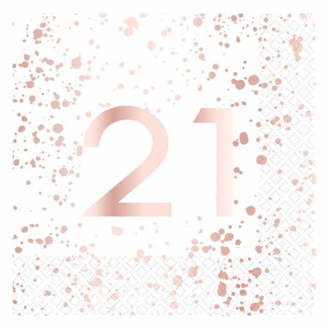 ROSE GOLD 21st Birthday LUNCH Napkins 16.5cm x 16.5cm #13900 16 pack