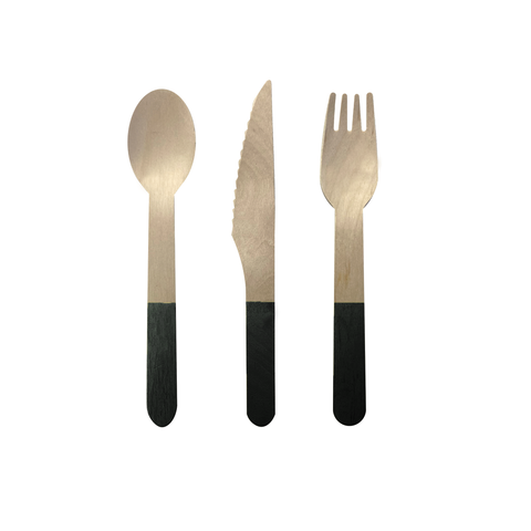 Wooden CUTLERY Set BLACK 30pk #6017BKP