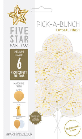 45cm Confetti Balloon GOLD pack of 6 #750300