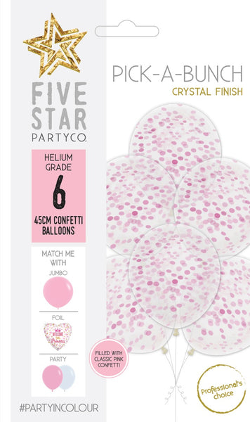45cm Confetti Balloon CLASSIC PINK pack of 6 #750304