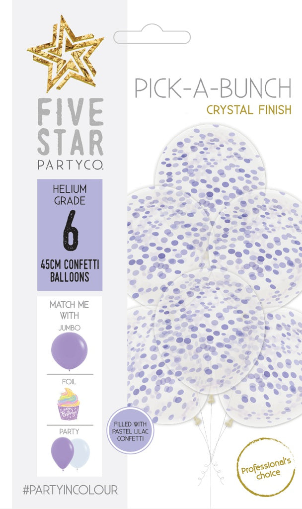 45cm Confetti Balloon LILAC pack of 6 #750305