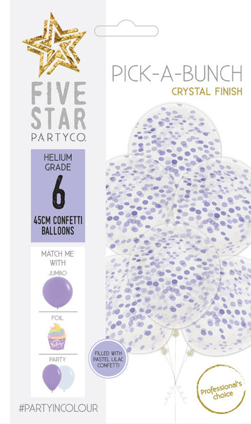 45cm Confetti Balloon LILAC pack of 6 #750305