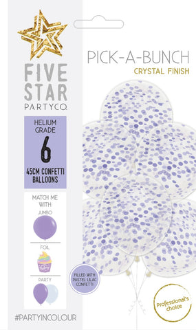 45cm Confetti Balloon LILAC pack of 6 #750305