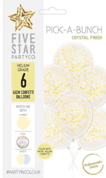 45cm Confetti Balloon PASTEL YELLOW pack of 6 #750306