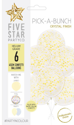 45cm Confetti Balloon PASTEL YELLOW pack of 6 #750306