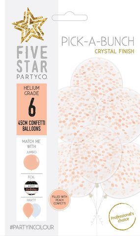 45cm Confetti Balloon PEACH pack of 6 #750308
