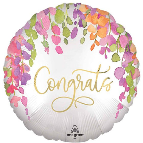 45cm Round Foil Satin Floral CONGRATS #45703 - Each (Pkgd.)
