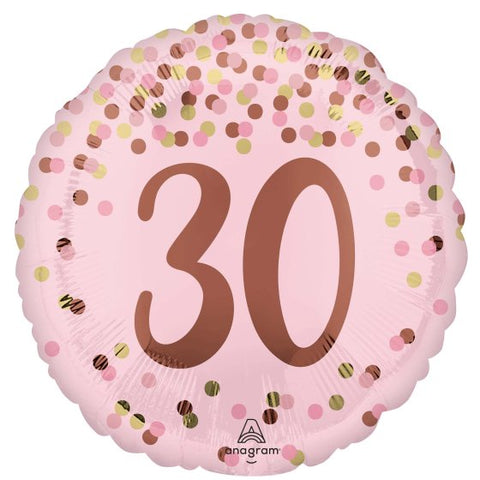 45cm Round Foil Pretty Pink 30th BIRTHDAY #49372- Each (Pkgd.)
