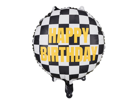 Foil Balloon Checkered Flag HAPPY BIRTHDAY 45cm #FB220
