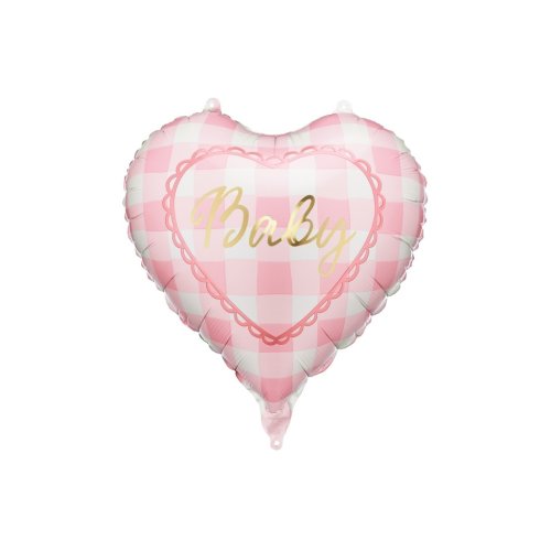 35cm Round Foil Heart BABY Light Pink #FB352 - Each (Pkgd.)