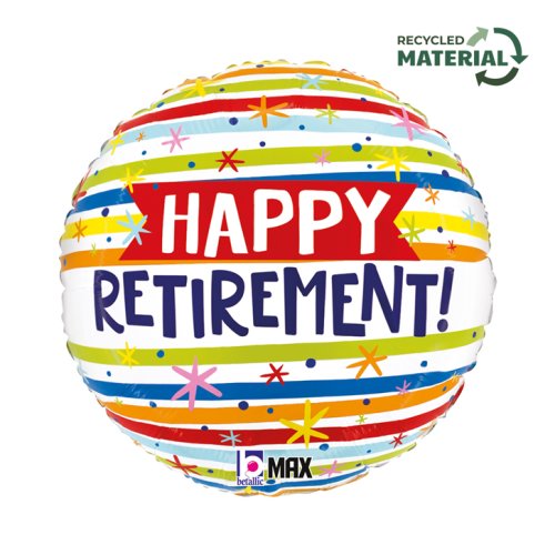 45cm Round Foil Happy RETIREMENT Stripes #26465 - Each (Pkgd.)M