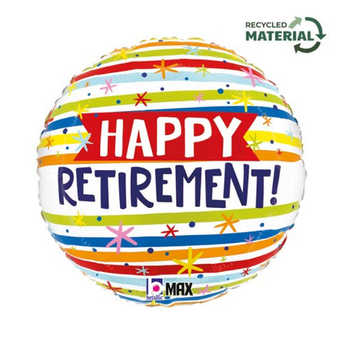 45cm Round Foil Happy RETIREMENT Stripes #26465 - Each (Pkgd.)M