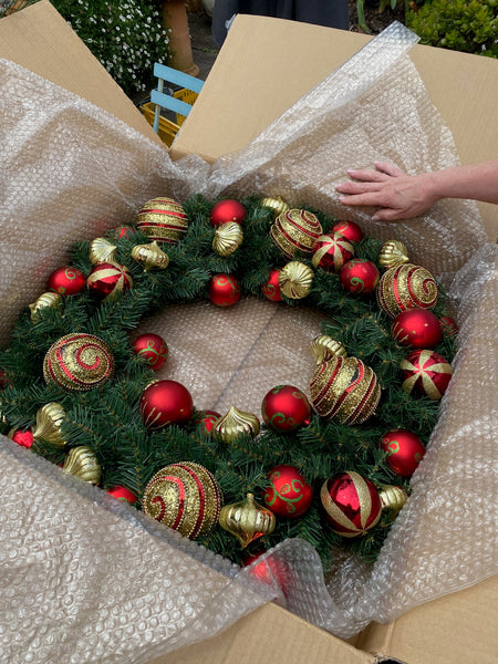 900mm Christmas WREATH- fully decorated in Red & Gold #WREATH900