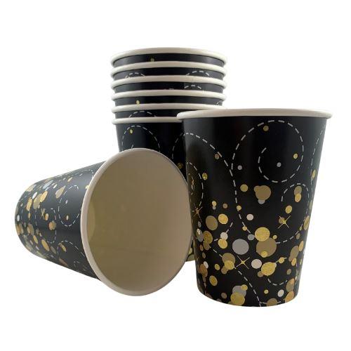 9oz Paper CUP Sparkle Fizz Black & Gold 8Pk #AP635876