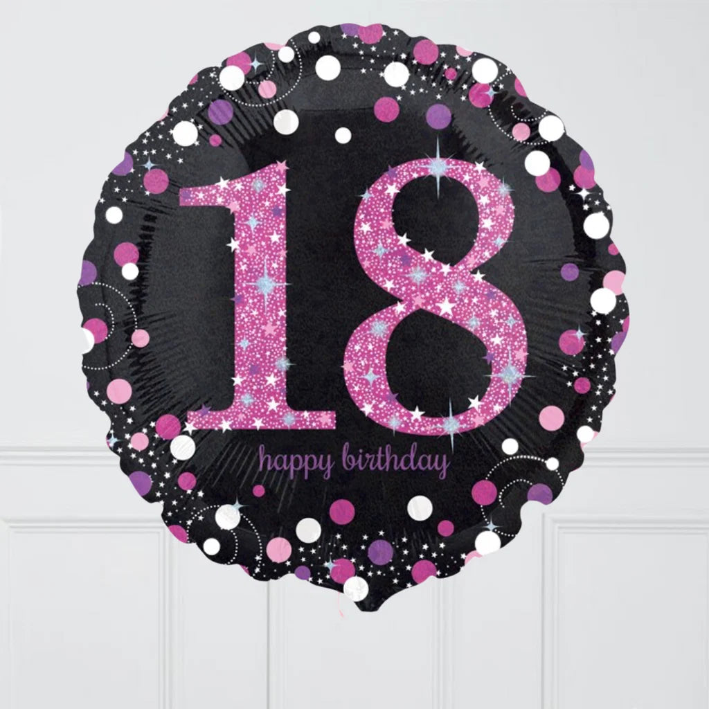 45cm Round Foil Holographic 18th Sparkling BIRTHDAY Pink Anagram #33783 - Each (Pkgd.)