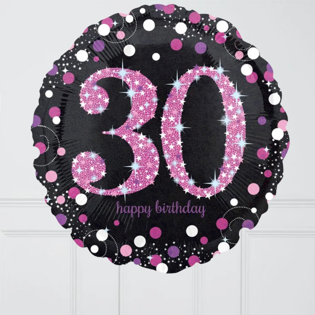 45cm Round Foil Holographic 30th Sparkling BIRTHDAY Pink Anagram #33785 - Each (Pkgd.)