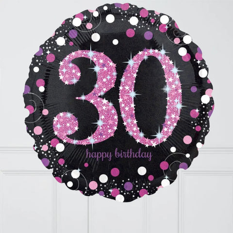 45cm Round Foil Holographic 30th Sparkling BIRTHDAY Pink Anagram #33785 - Each (Pkgd.)