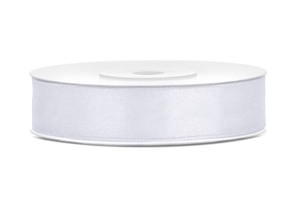 SATIN Ribbon Party Deco 25m long x 12mm wide WHITE #TS12-008 - Each