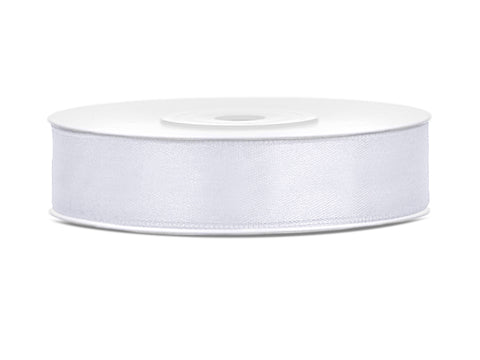 SATIN Ribbon Party Deco 25m long x 12mm wide WHITE #TS12-008 - Each
