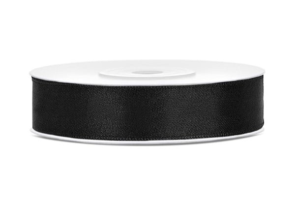 SATIN Ribbon Party Deco 25m long x 12mm wide BLACK #TS12-010 - Each