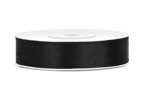 SATIN Ribbon Party Deco 25m long x 12mm wide BLACK #TS12-010 - Each
